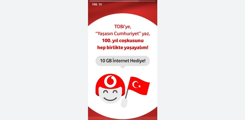 Vodafone 29 Ekim’de TOBİ ile Herkese 10Gb Bedava İnternet Veriyor!